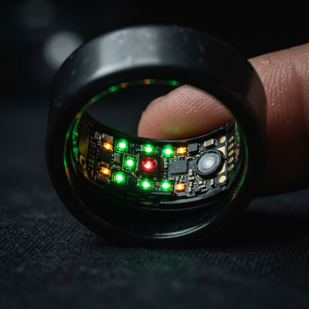 Close up of smart ring sensors