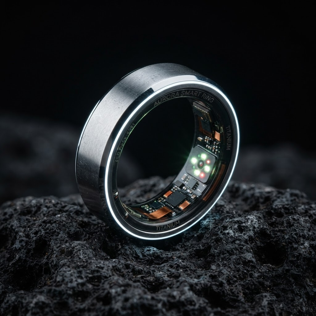 Close-up of the Voltery smart ring showing internal sensors